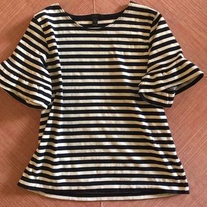 J Crew blue and white Striped bell sleeve top - M